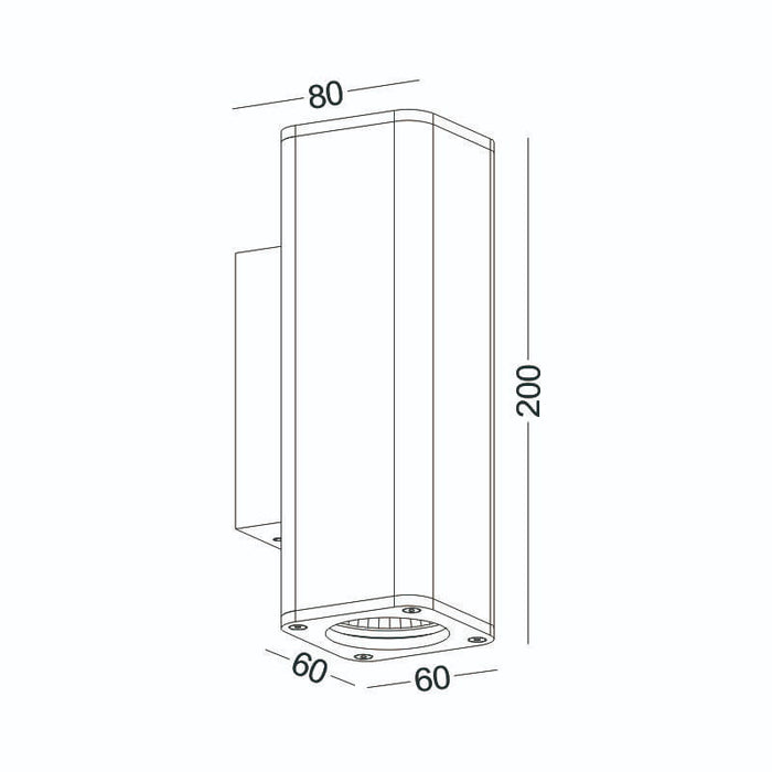 black 12 watt up and down exterior wal light technical drawing