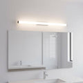 black tubular bathroom sconce mounted over a mirror in a modern bathroom
