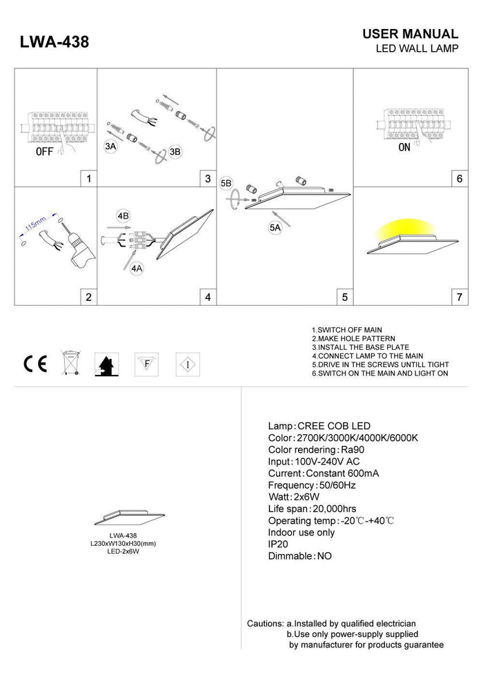 White indoor upplight wall light installation guide