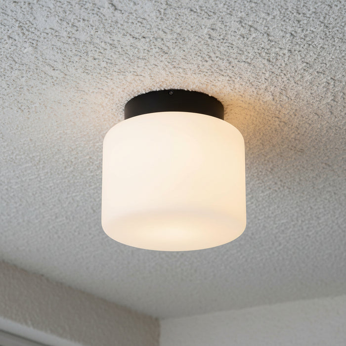 outdoor LED ceiling light mounted on a textured exterior ceiling