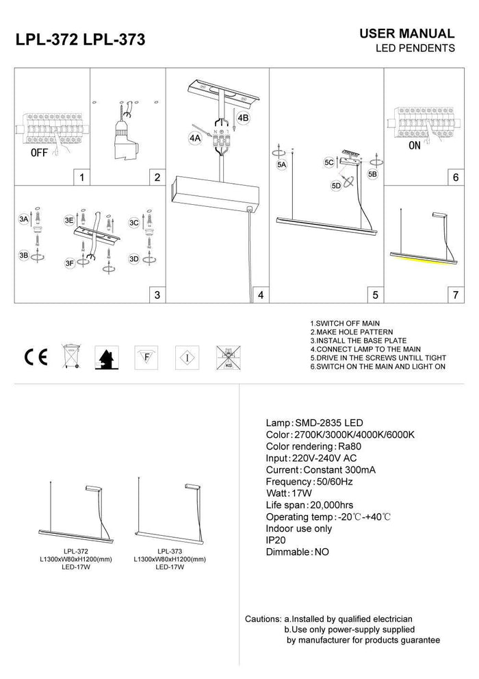 White linear bar pendant light installation guide