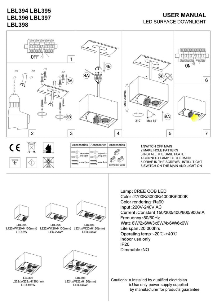 white surface mounted tiltable downlight installation guide