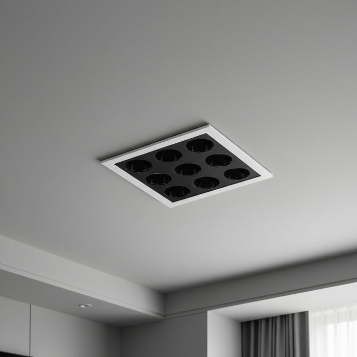 anti glare LED downlight recessed into a hotel room ceiling