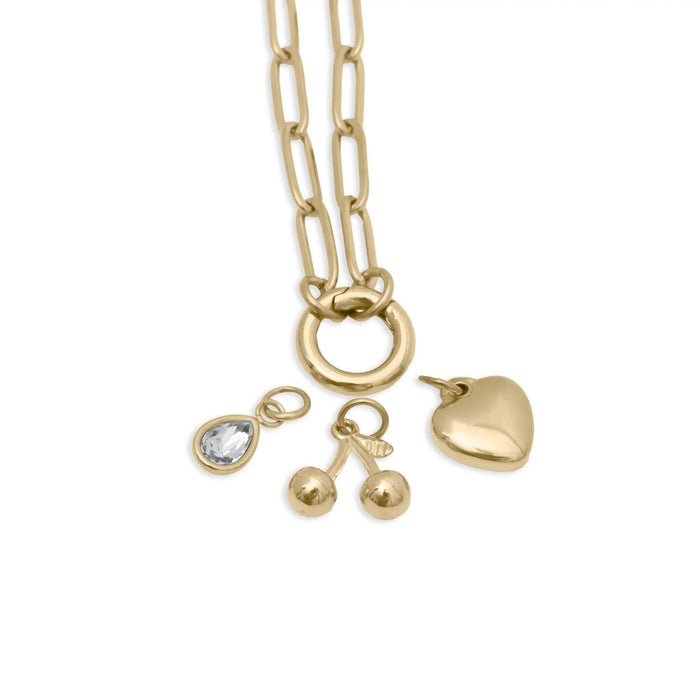 18K Gold Cherry Love Charm Holder Necklace Gift Set