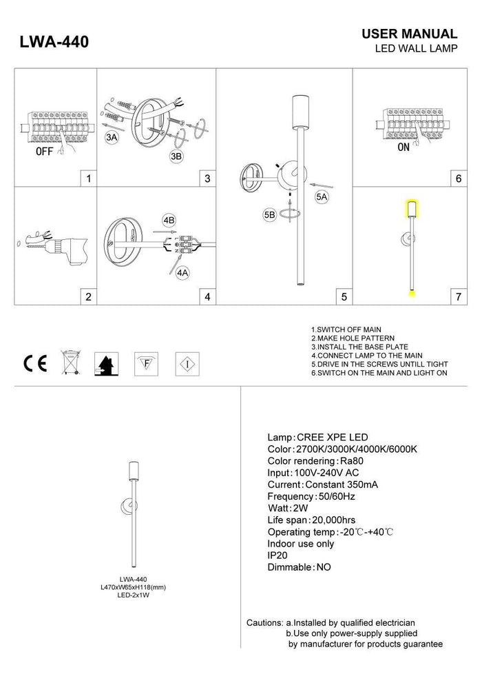 White up down interior wall light installation guide