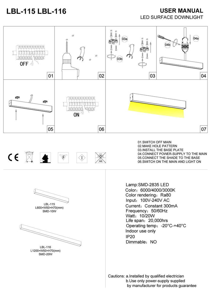 black surface mounted linear light installation guide
