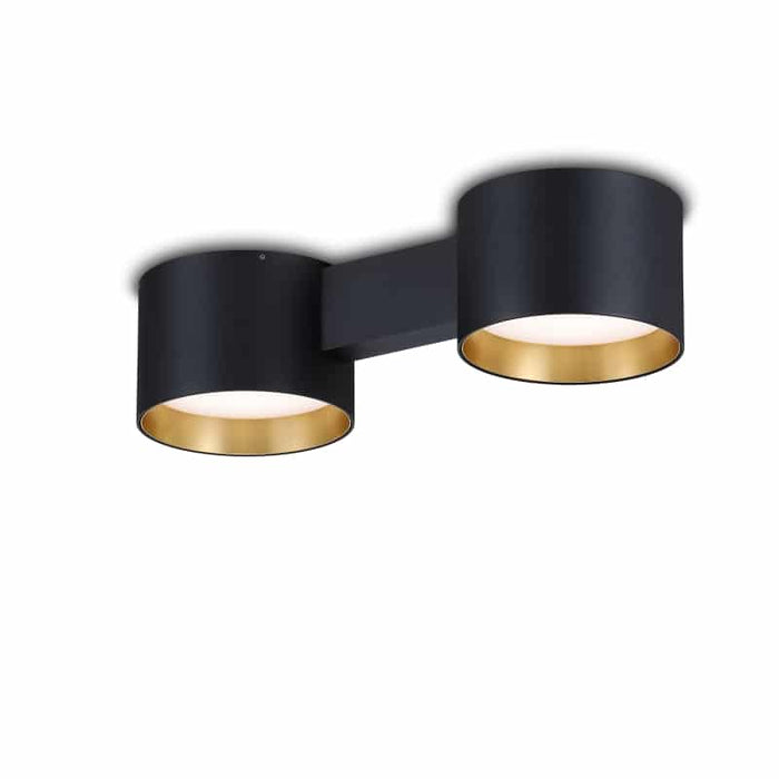 black flush fitting ceiling light on a white background