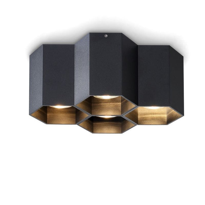 black semi flush mount ceiling light on a white background