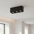 black surface mount ceilling light mounted on the ceiling in a modern kitchen