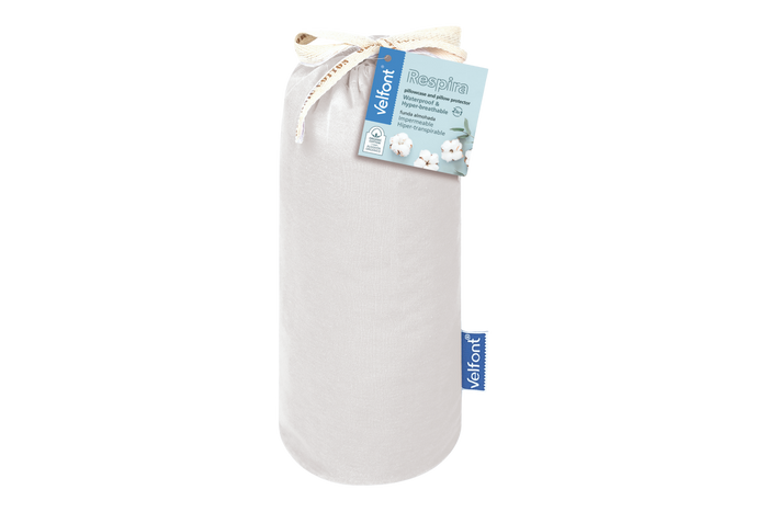 White baby swaddle with Vellfont branding on a white background