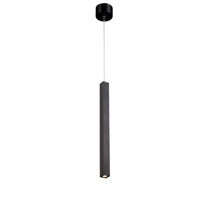 black slimline hanging pendant light on a white background