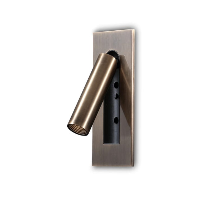 brushed copper recessed bedroom reading light shown on a white background