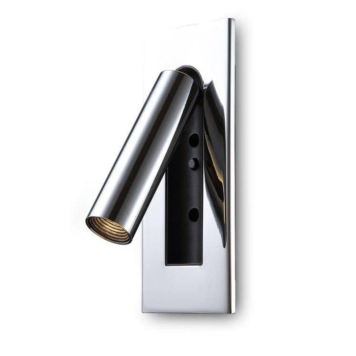 polished chrome recessed LED reading wall lamp on a white background