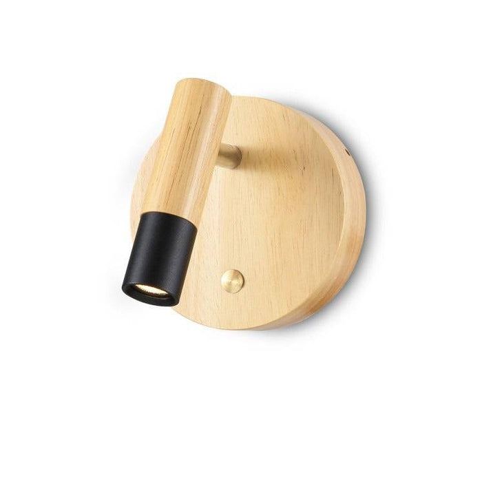 beech wood adjustable wooden reading lamp mounted on a white wall