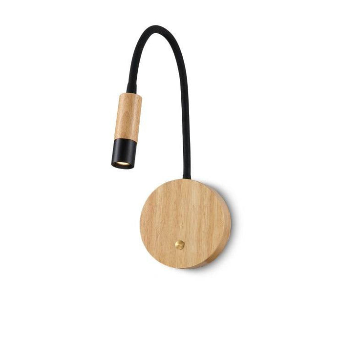 beech wood flexible wooden reading lamp shown on a white background