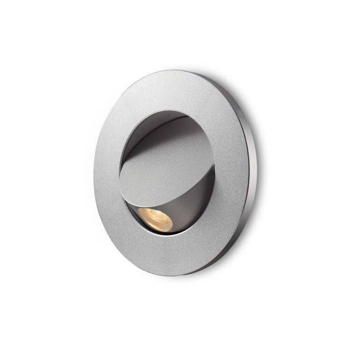 Silver recessed wall or bed headboard reading light shown on a white background
