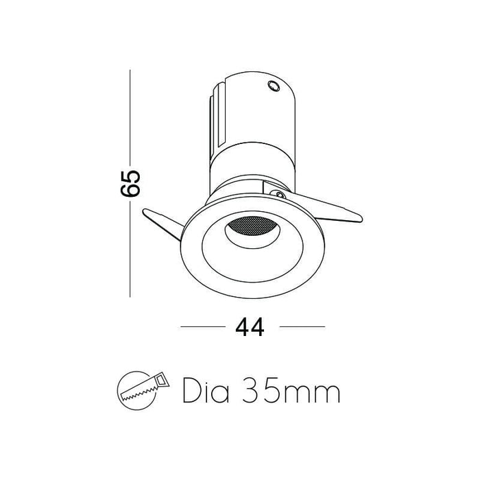white small LED downlight fitting technical drawing