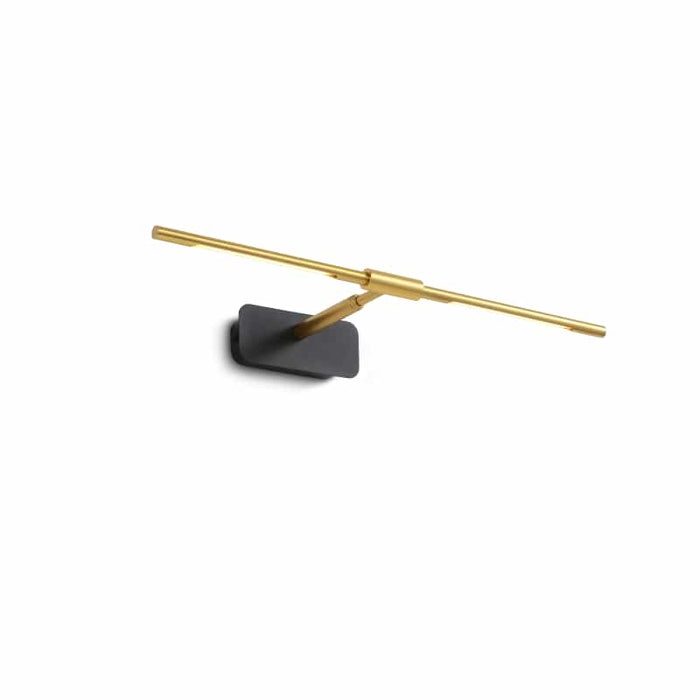 gold modern bathroom light over mirror shown mounted on a white wall