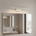 white over bathroom cabinet light closeup mounted on the wall in a bathroom above a mirror