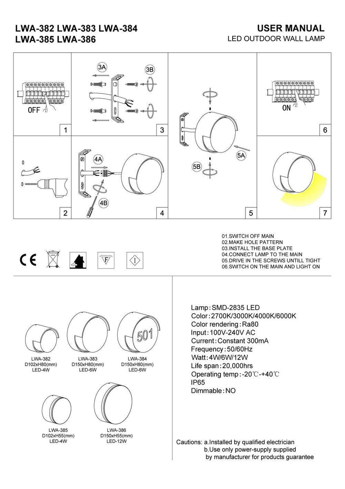 white IP65 bathroom wall light installation guide