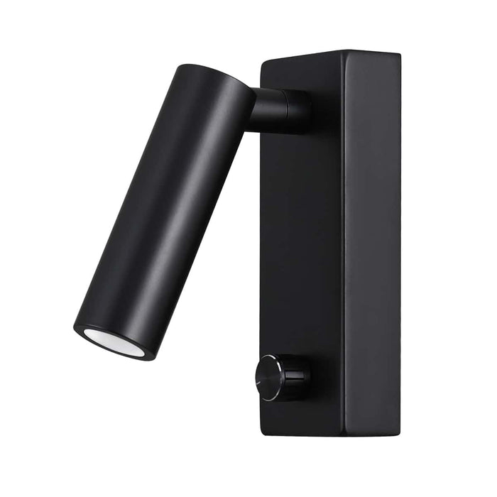 black dimmable bedside reading lamp on a white back ground