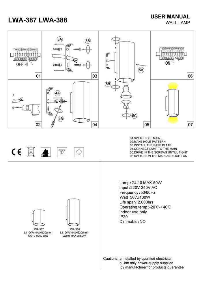 Black interior LED wall downlight installation guide