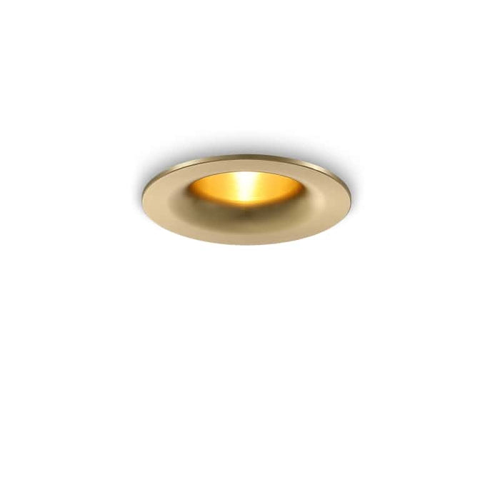 gold LED downlight spotlight shown on a white background