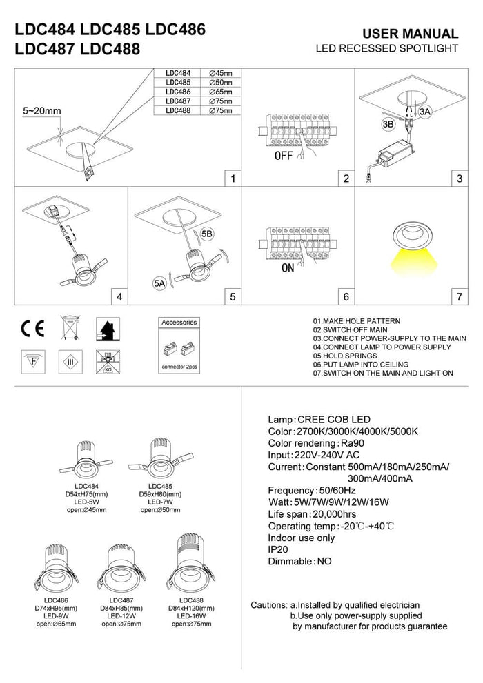 black LED ceiling recessed downlight installation guide