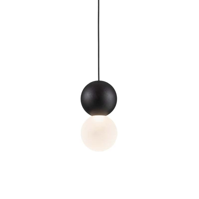 Black globe pendant light on a white background