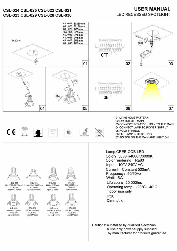 Square LED downlight installation guide