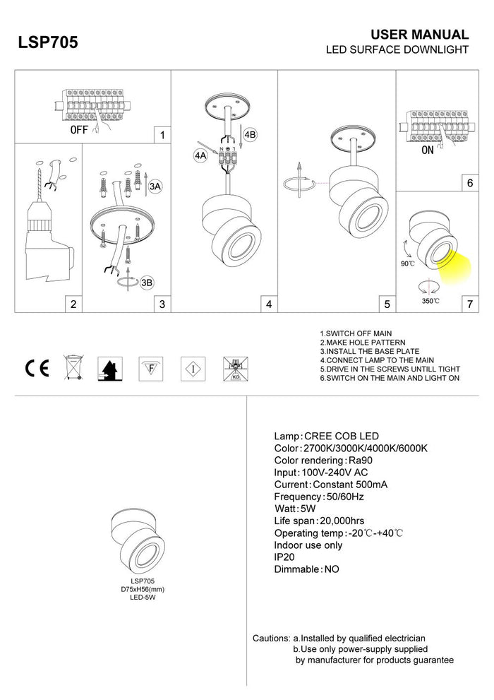 white adjustable ceiling light installation guide