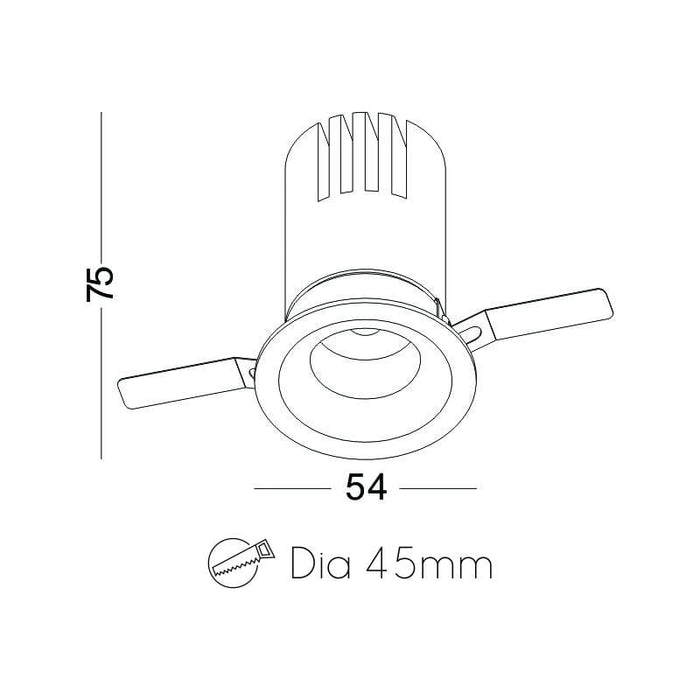 white LED ceiling downlight technical drawing