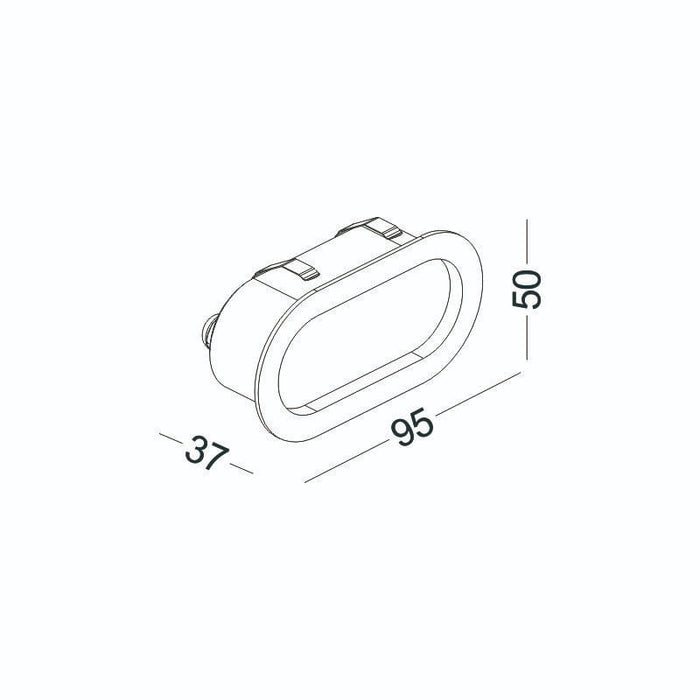 6 watt oval black recessed wall light technical drawing