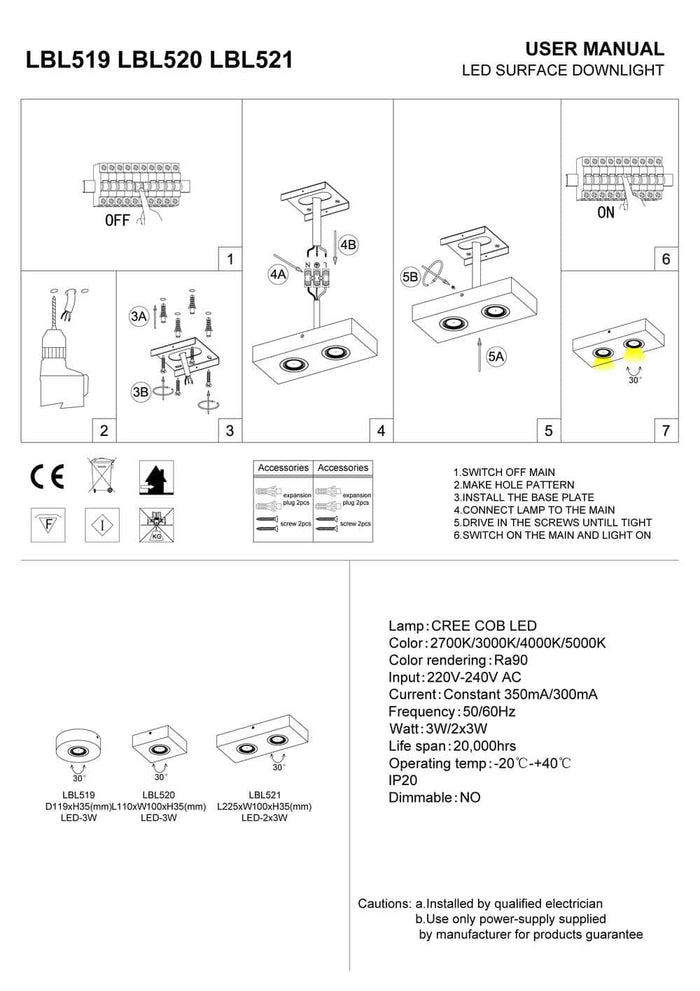 white adjustable LED surface downlight installation guide