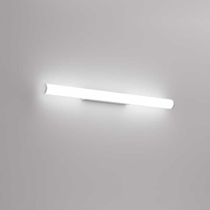 white bathroom vanity mirror light mounted on a white wall