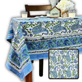 Parisian Paisley Floral Block Print Cotton Tablecloth Collection, Emerald Riviera - Sweet Us