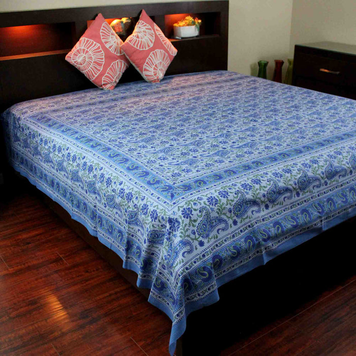 Cotton Rajasthan Paisley Floral Tapestry Block Print Tablecloth Spread Twin Full - Sweet Us