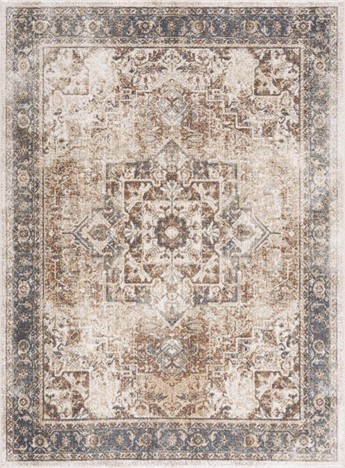 Antique Finish Brown, Silver and Charcoal Traditional Design Washable Area Rug - The Rug Decor