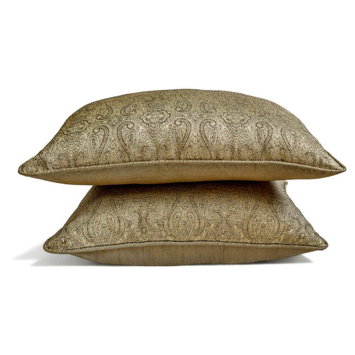 Antique Gold Jacquard Lumbar Pillow Cover - Golden Aura
