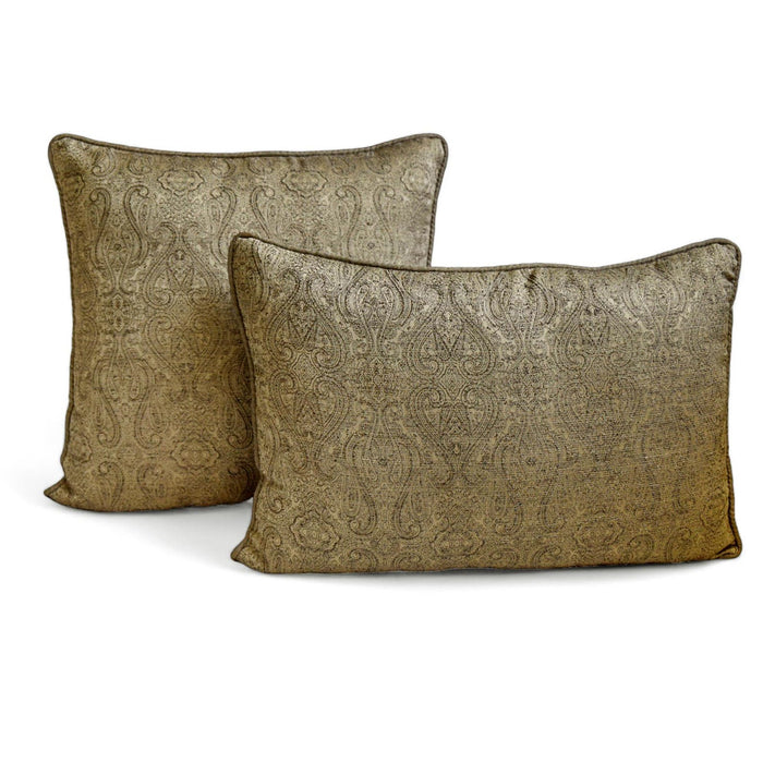 Antique Gold Jacquard Lumbar Pillow Cover - Golden Aura