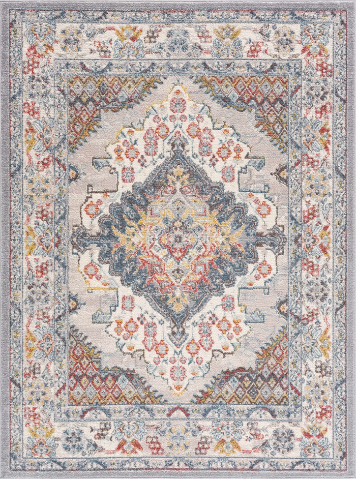 Antique look Traditional Machine Woven Tan, Charcoal, Ivory and Rust Multi Size Rug - The Rug Decor