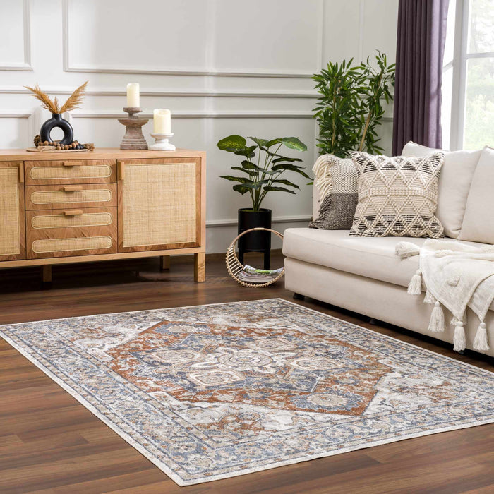Antique Style Charcoal, Brown and Silver Traditional Heriz Design Washable Rug - The Rug Decor