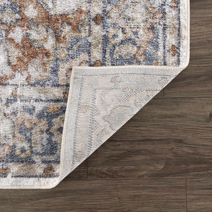 Antique Style Charcoal, Brown and Silver Traditional Heriz Design Washable Rug - The Rug Decor