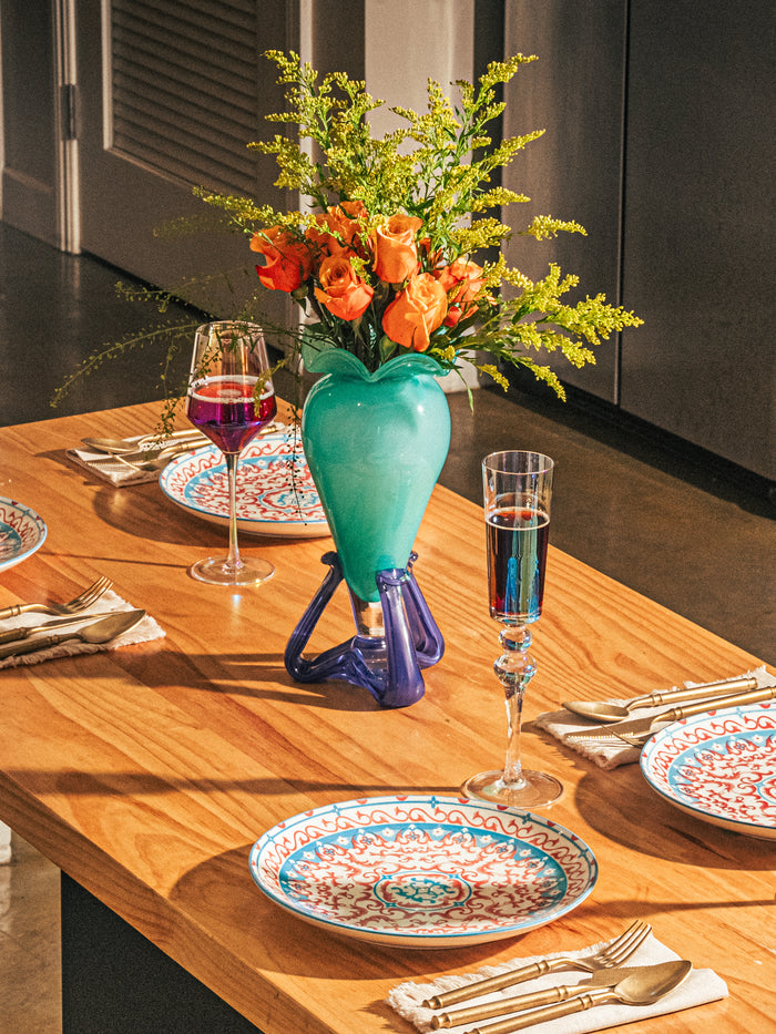 Aqua Blossom Stand Vase