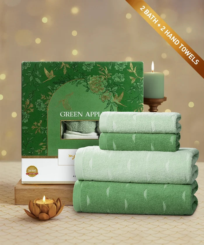Aroma 4Pc Towel Set, Green Apple| 500 GSM Cotton