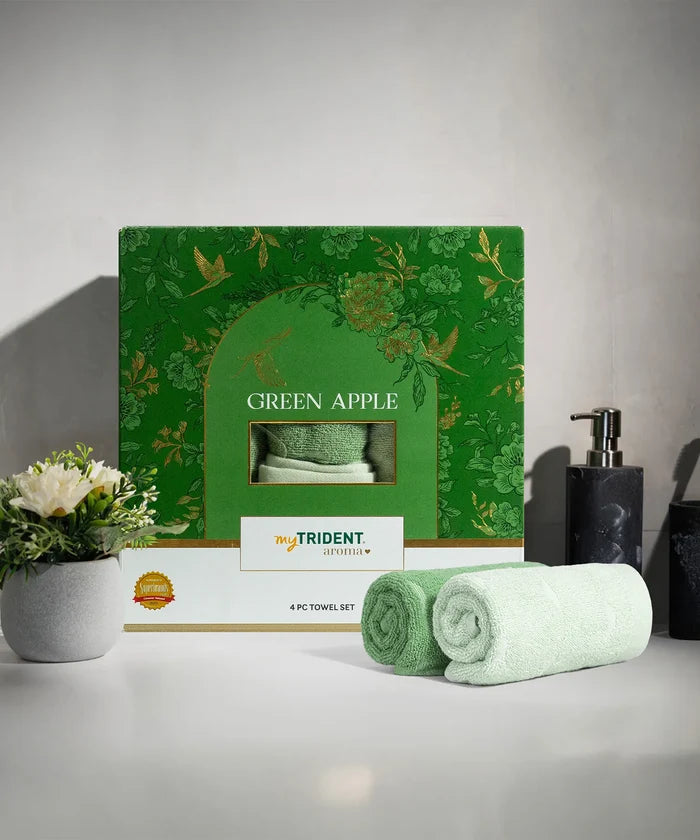 Aroma 4Pc Towel Set, Green Apple| 500 GSM Cotton