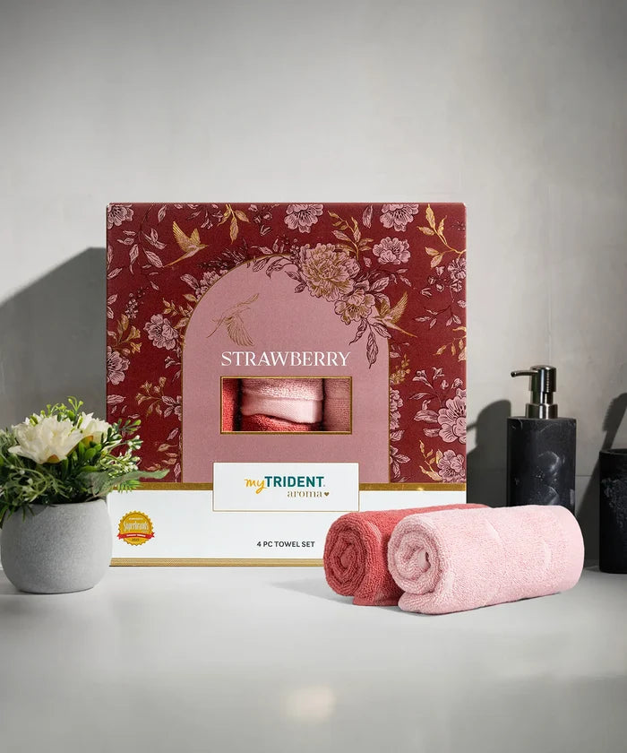 Aroma 4Pc Towel Set, Strawberry| 500 GSM Cotton