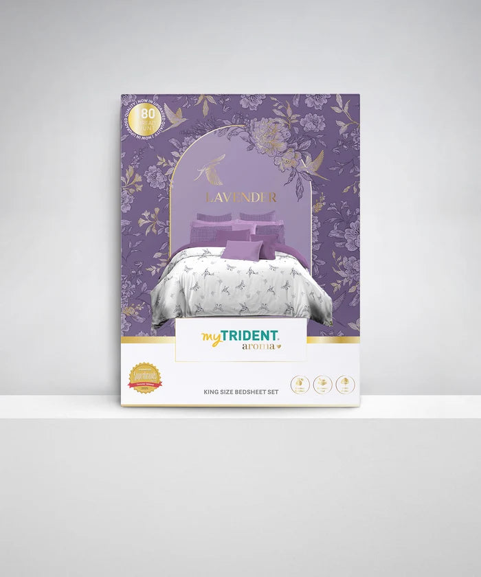 Aroma King Bedsheet Set, Lavender Heather|180 TC Cotton|2 Pillow Covers