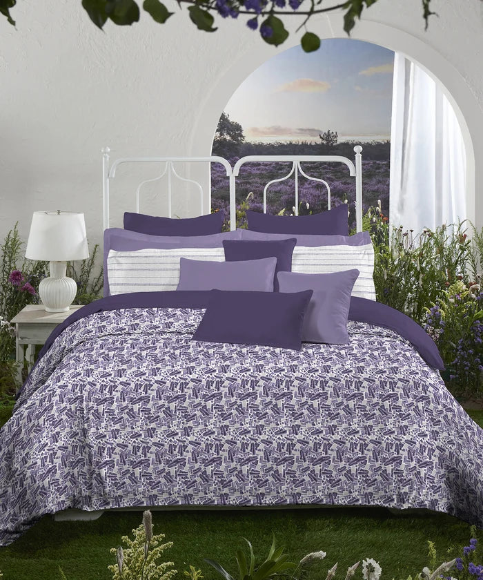 Aroma King Bedsheet Set, Lavender Periwinkle|180 TC Cotton|2 Pillow Covers