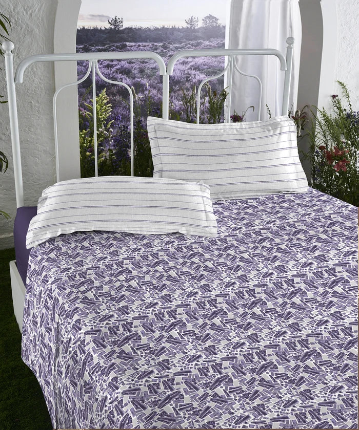 Aroma King Bedsheet Set, Lavender Periwinkle|180 TC Cotton|2 Pillow Covers